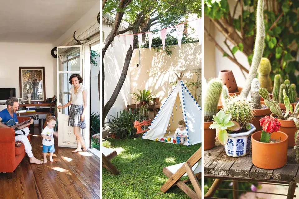 Al antiguo galpón del fondo le abrieron una pared y le pusieron el frente de un viejo comercio. Así ganaron luz natural y vista al jardín