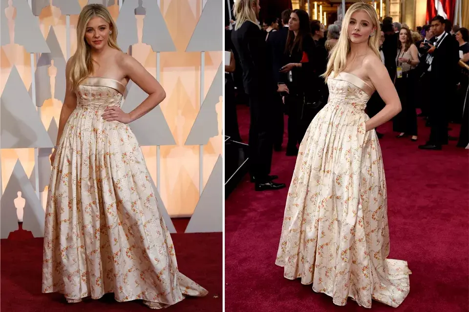 Chloe Moretz eligió un Miu Miu florido con bolsillos. ¿Qué te parece?