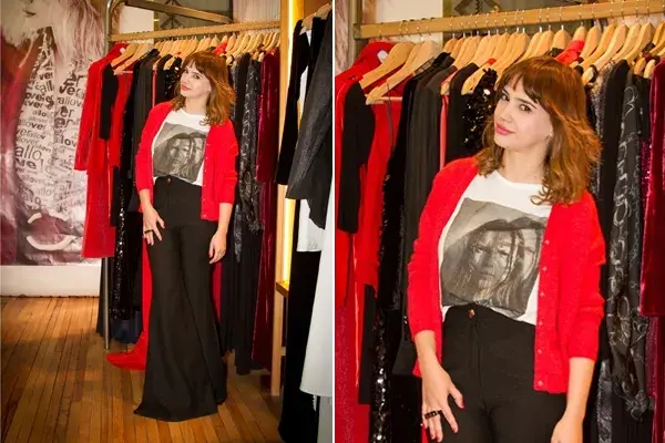 Celeste Cid visitó el local de Allô Martinez. Para esta ocasión optó por un saco rojo, remera básica y palazzo oxford tiro alto