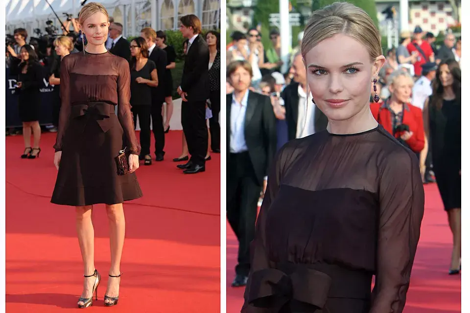 Kate Bosworth eligió un vestido muy femenino de Valentino, confeccionado en chiffon de seda color ciruela