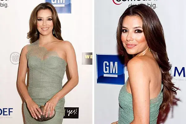 Con un vestido de un solo hombro, Eva Longoria eligió peinarse con el pelo suelto, bien natural, con ondas en las puntas