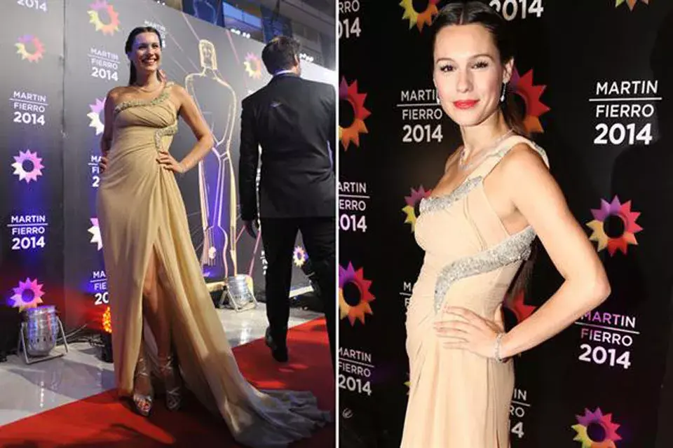 ¡Ahhhh, una de nuestras favoritas! Todas recordamos a Carolina Ardohain con su vestido color nude que usó para la ceremonia del 2014. ¡Le quedaba espectacular! ¿De quién era el diseño? ¡IRoberto Cavalli, baby!