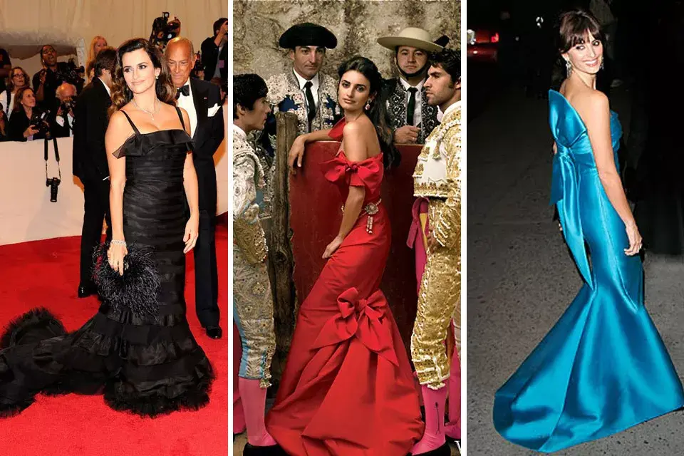 Otros elegidos de Penélope Cruz, una de sus clientas más fieles. De negro en los Oscar, de rojo en la portada de Vogue España y de turquesa, en la entrega de la medalla de oro del Spanish Institute, en 2007