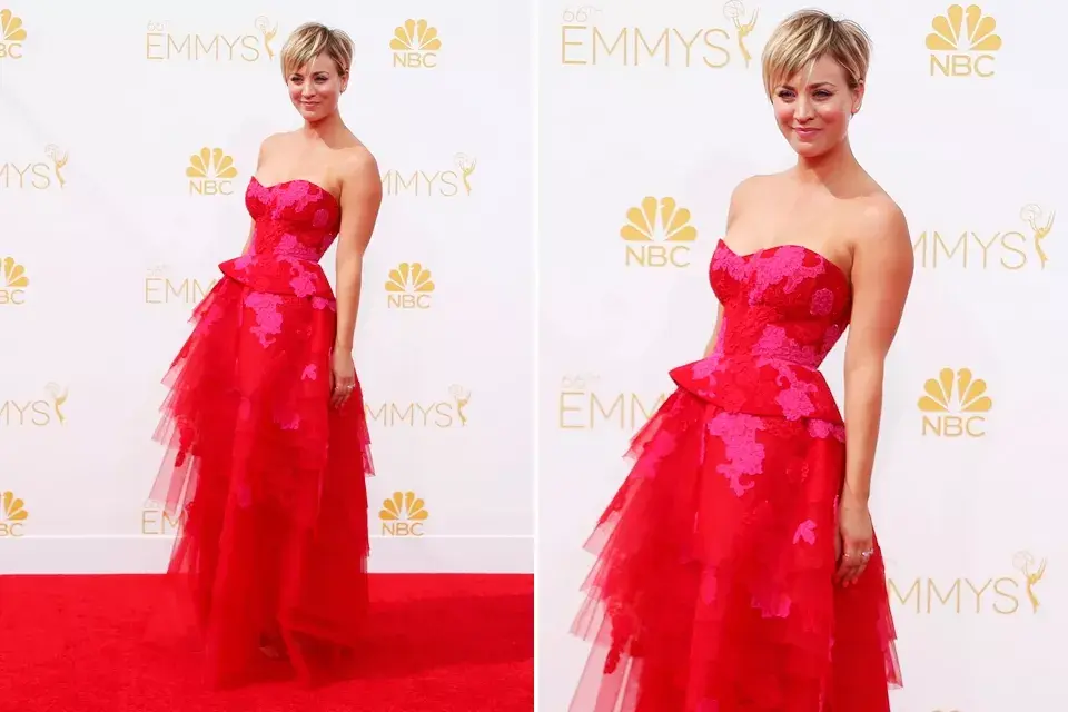 Fucsia y rojo para Kaley Cuoco ¿De quién era el vestido? De Monique L''''huillier