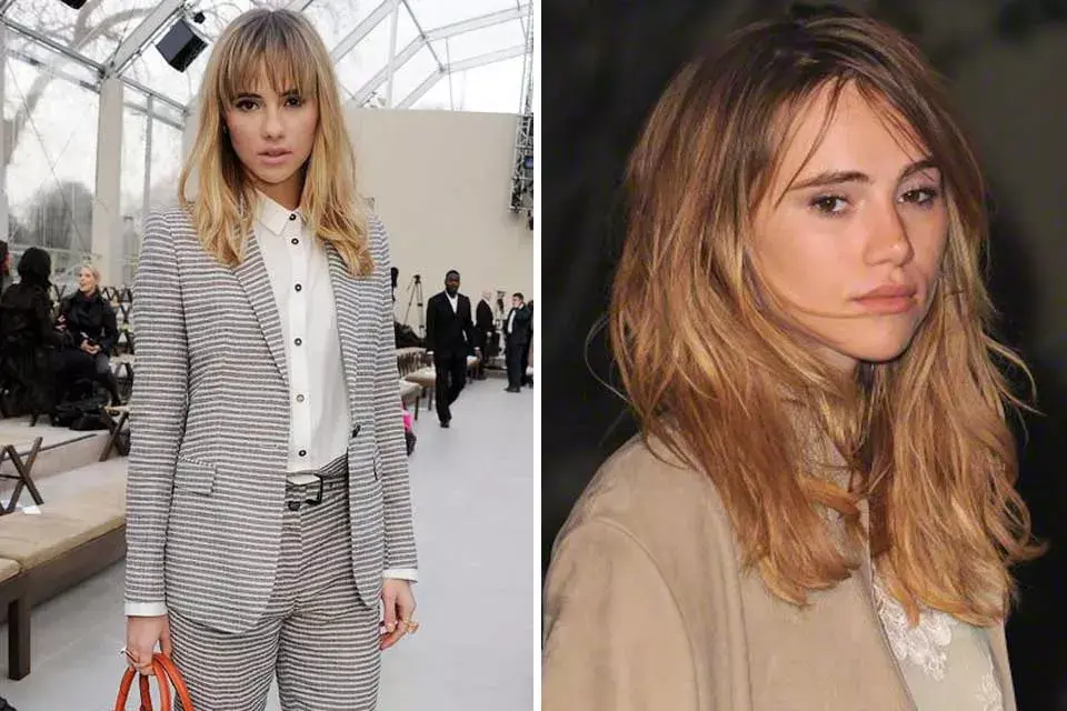 A Suki Waterhouse también le sienta muy bien este tono ¿Su corte? Melena midi y flequillo desmechado, pero bien tupido