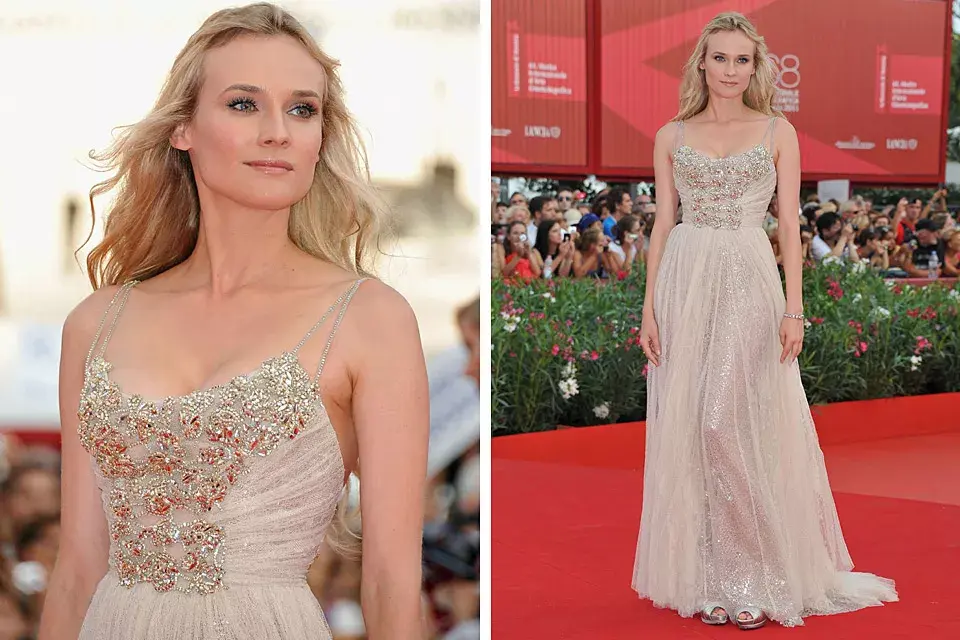 Siempre impecable, Diane Kruger impactó en la alfombra roja con su vestido de tul y piedras bordadas de Elie Saab