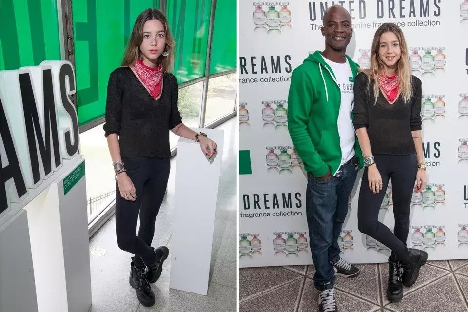 Lucía Celasco estuvo en el evento de lanzamiento de United Dreams, la fragancia de United Colors of Benetton, y eligió un look en total black, excepto por el pañuelo rojo que llevaba al cuello. ¡Divina!