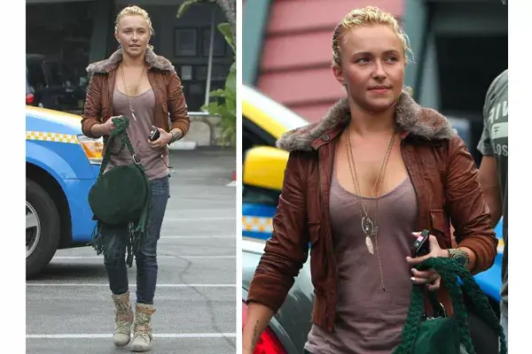 Haydeen Panetiere se sumó al look aviador y le agregó botas con correas y cartera de gamuza con flecos