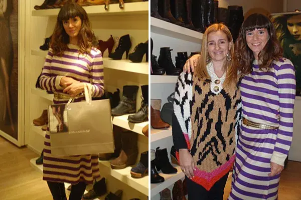 Griselda Siciliani pasó por el local de Justa Osadía para ver la colección y saludar a Jimena Pérez, dueña de la marca; ¿cómo le queda el vestido a rayas?