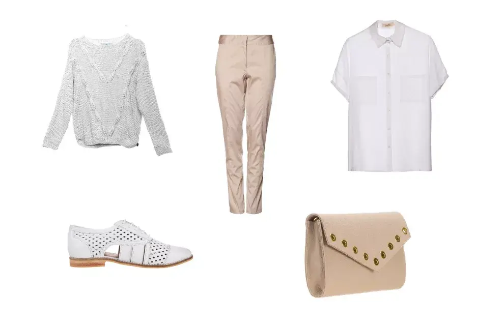Pantalón (Mariana Dappiano, $1386) Camisa (Vero Alfie, $990) Zapatos (XL, $1440) Sweater (Florencia Llompart, $1540) Sobre (Via Uno, $1899)