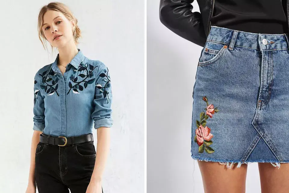 Los bordados también se segurián usando, en jeans, camisas o faldas