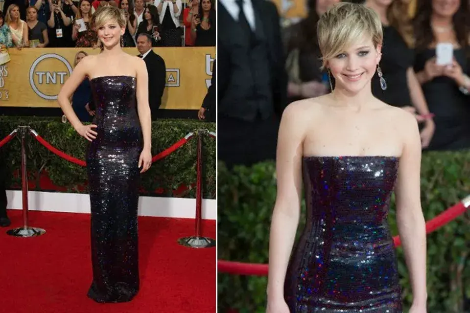 El Dior negro de Jennifer Lawrence en los SAG Awards 2014, con lentejuelas de colores brillantes. ¡Divina!
