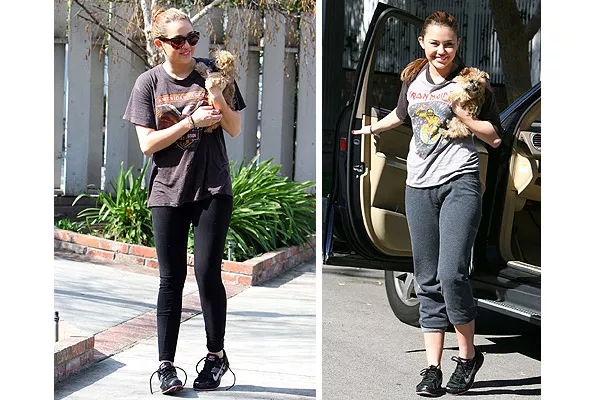 Miley Cyrus, con un look muy cómodo para salir a pasear con su perro