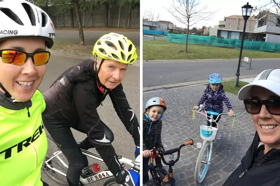 Izquierda: Daniela junto a su papá Eduardo. Derecha: con sus hijos Máximo y Sol.