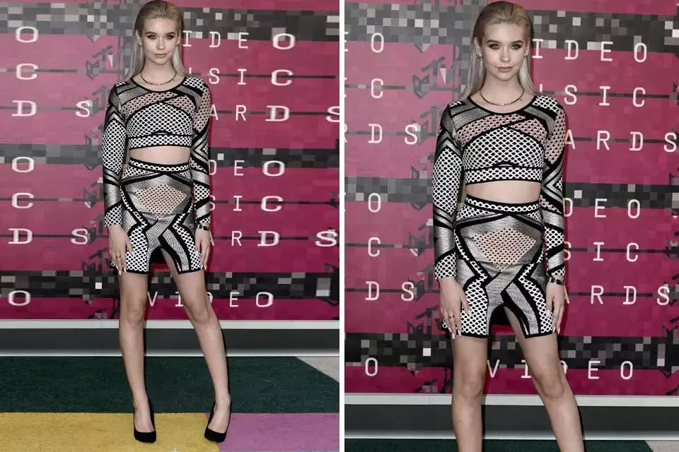 Amanda Steele con un total look cropped top de estampado arty. ¿Te gusta su estilismo?
