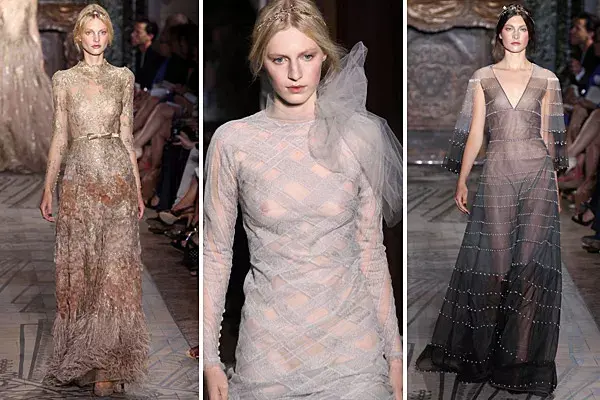 Casi como un cuento de hadas, transparencias, estampas florales, brillos discretos y la riqueza de los detalles estuvieron presentes en la colección de Valentino