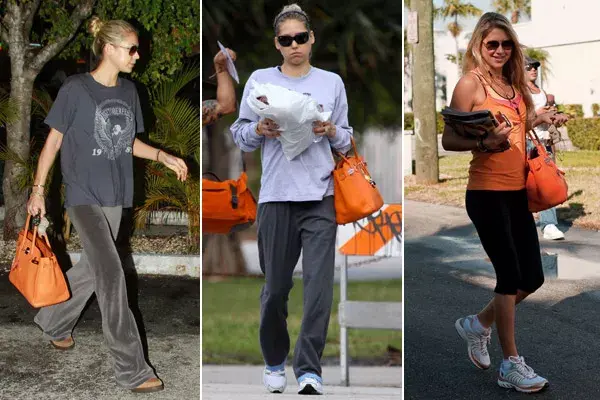 Tres outfits informales de Anna; afuera del court, por la calle, también con ropa deportiva pero siempre con su cartera Birkin de Hermès