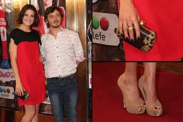 Flor Torrente estuvo en el Gran Rex para el final de Graduados y posó con Tomás Fonzi. Eligió un vestido muy clásico y le puso onda   con un clucth en animal print y peep toes en nude con detalles en pitón.