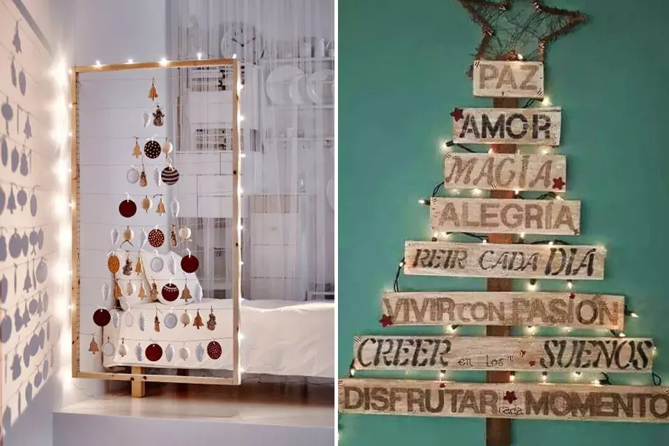 ¿Qué te parece este árbol construido a partir de un cuadro de madera? A nosotras nos encantó. Otra idea muy simple y práctica es la que está hecha con maderitas y frases de deseo; ¿Qué te parece?