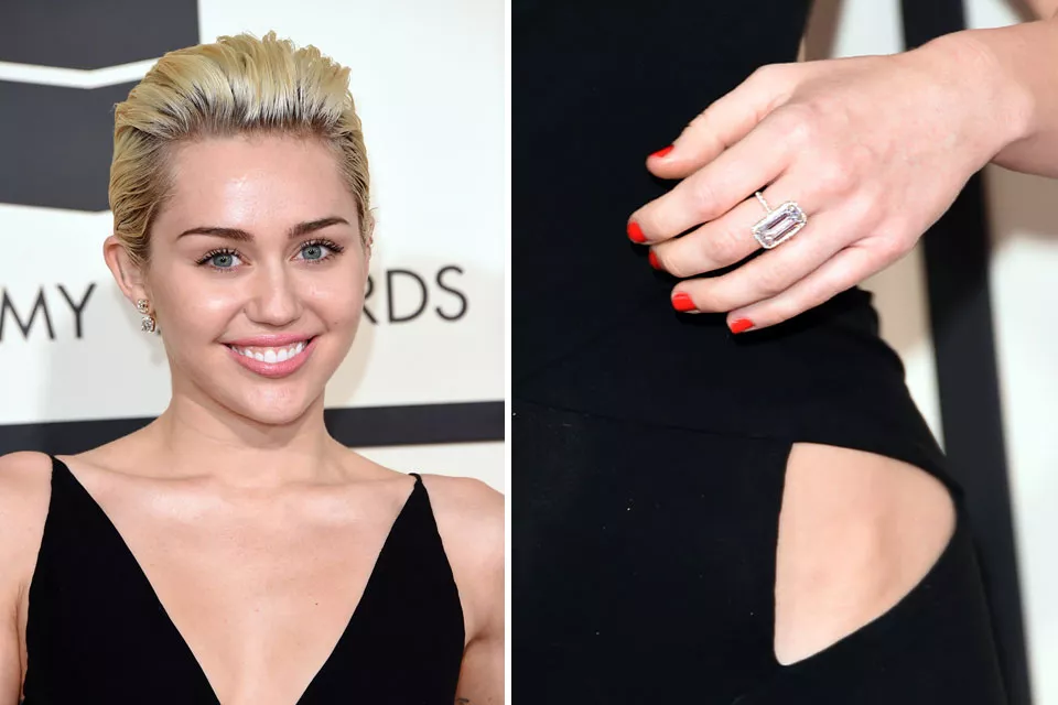 Miley Cyrus apareció con un peinado hacia atrás, estilo wet, con volumen y joyas muy simples de Lorraine Schwartz