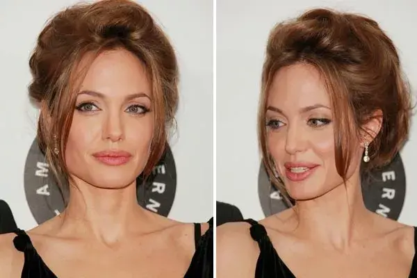 ¡Divina! Con un recogido y mechitas sueltas para asistir a la avant premiere de A Mighty Heart en 2007 en Nueva York. Esta vez aclaró varios tonos su pelo, llegando a un castaño claro, medio rojizo