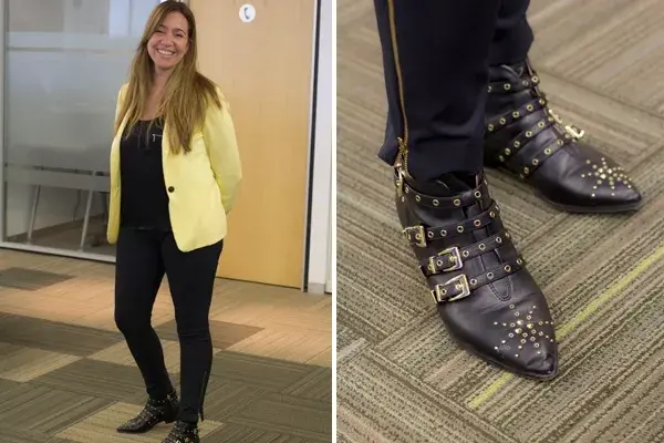 ¡Sí a los colores shocking! Blazer en amarillo flúo y botas (diviiiinas) con tachas