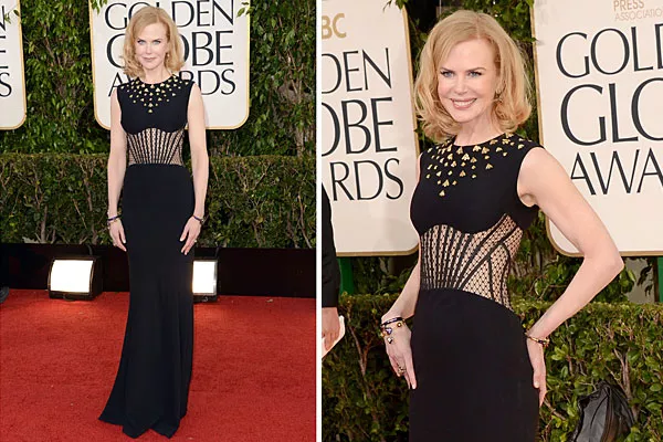 Un vestido jugado para Nicole Kidman. Usó un modelo de Alexander McQueen, en negro, con transparencias en la cintura y escote cerrado