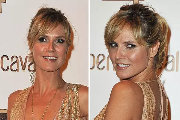 Con el pelo corto, Heidi Klum usó una cola de caballo alta y el flequillo hacia el costado