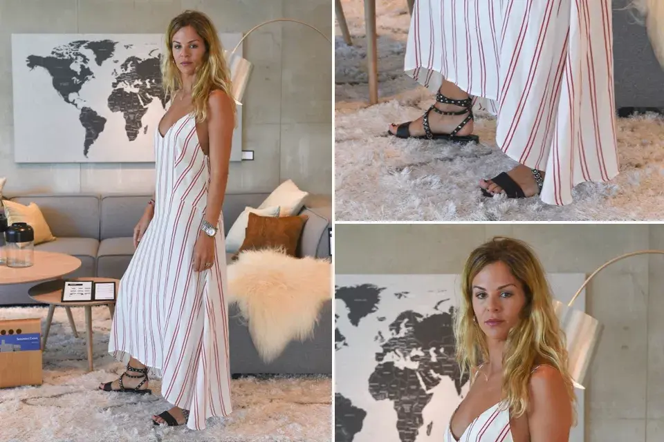 Yanina Screpante fue a conocer lo nuevo de Bo Concept Punta del Este con un vestido de algodón a rayas muy veraniego