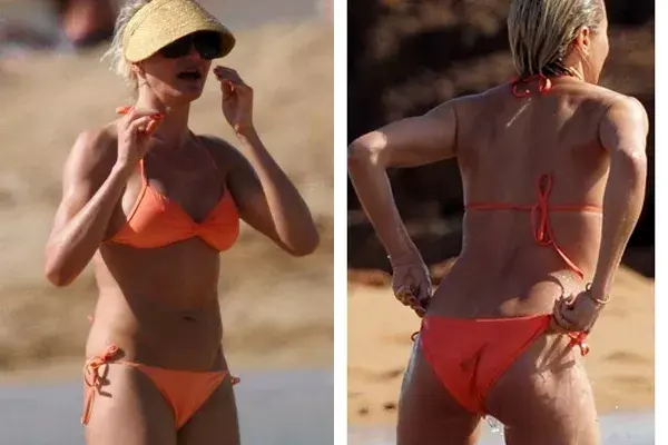 Bikini naranja, visera y anteojos de sol ¿Sabés quién es? ¡Cameron Diaz! Sin duda, cuerpo fibroso por donde se lo mire gracias al surf