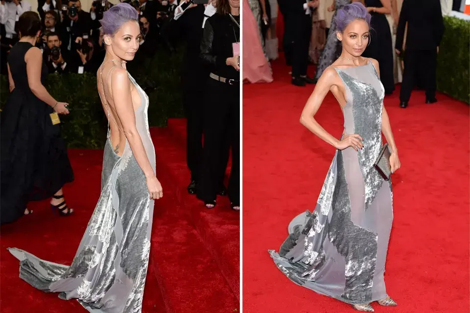 Nicole Richie eligió un vestido de Donna Karan plateado que queda perfecto con su pelo