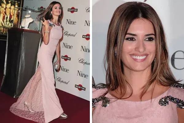 La española lució un diseño en rosa de L’Wren Scott en la premiere del film Nine en París