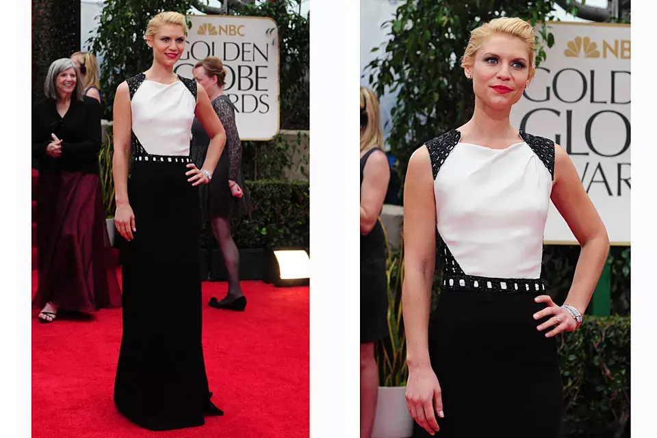 Otra que apostó al binomio blanco y negro (que nunca falla) fue Claire Danes con su vestido de J. Mendel