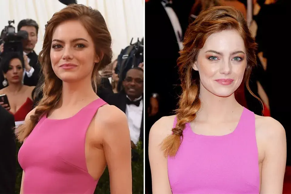 Nos encanta Emma Stone, con su trenza suelta hacia un lado. Y súper fresco su make up