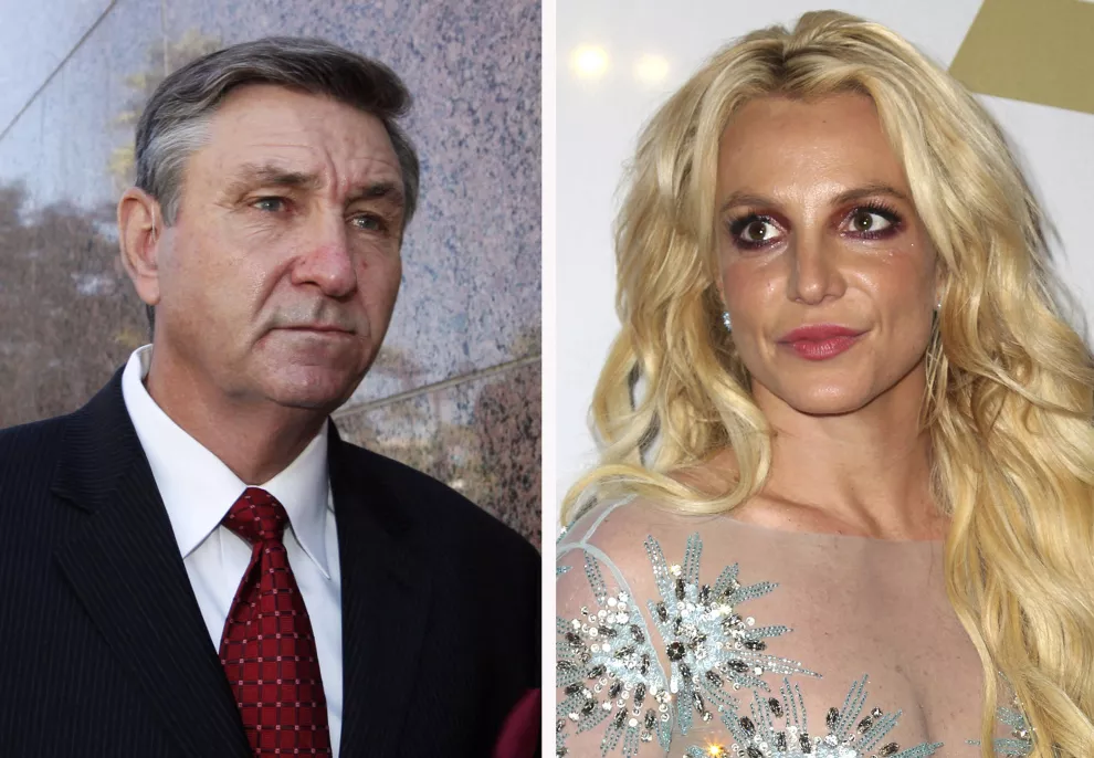 Esta combinación de fotografías muestra a Jamie Spears (izquierda) padre de la cantante Britney Spears, mientras sale de un tribunal el 24 de octubre de 2012 en Los Ángeles. En el lado derecho se muestra a la cantante en un evento el 11 de febrero de 2017, en Beverly Hills, California. (AP Foto)