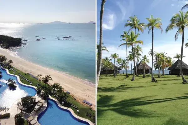 Izq: hotel The Westin Playa Bonita. Der: Yandup Island Lodge