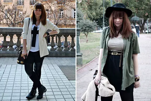 Ellie Motolo nos muestra dos de los looks que publicó en su blog http://itstyleblog.com; en uno con remera de cruz y blazer y en otro, con falda de cintura alta y sombrero