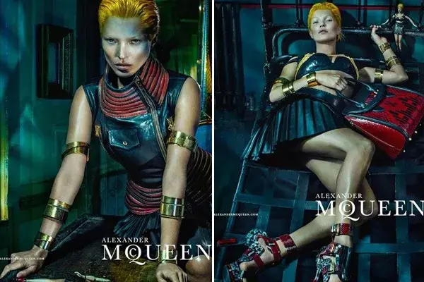 Como una gladiadora del futuro, ssí se la puede ver a Kate Moss en la nueva campaña de McQueen
