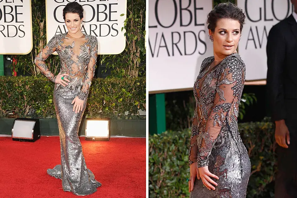 Muy jugado, el vestido plateado de Lea Michele, de Marchesa, su casa favorita
