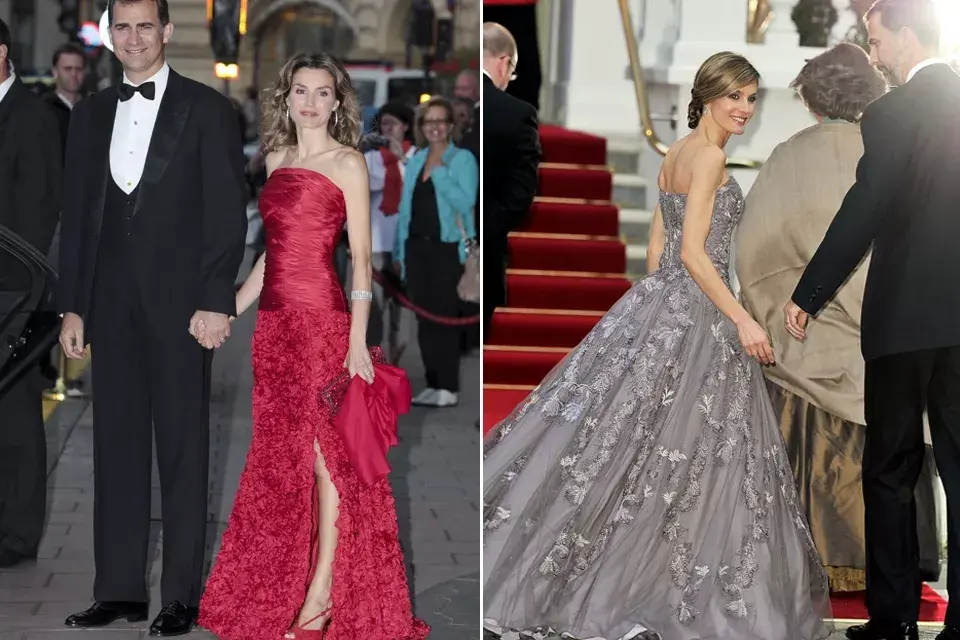 Letizia opta por vestidos largos, no muy ceñidos al cuerpo, pero con bordados, grandes pedrerías y géneros impactantes