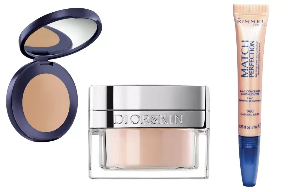 Kit 1: 1. Double wear (Estée Lauder, $390). 2. Rose Loose Powder (Dior, $581). 3. Match Perfection (Rimmel, $64)