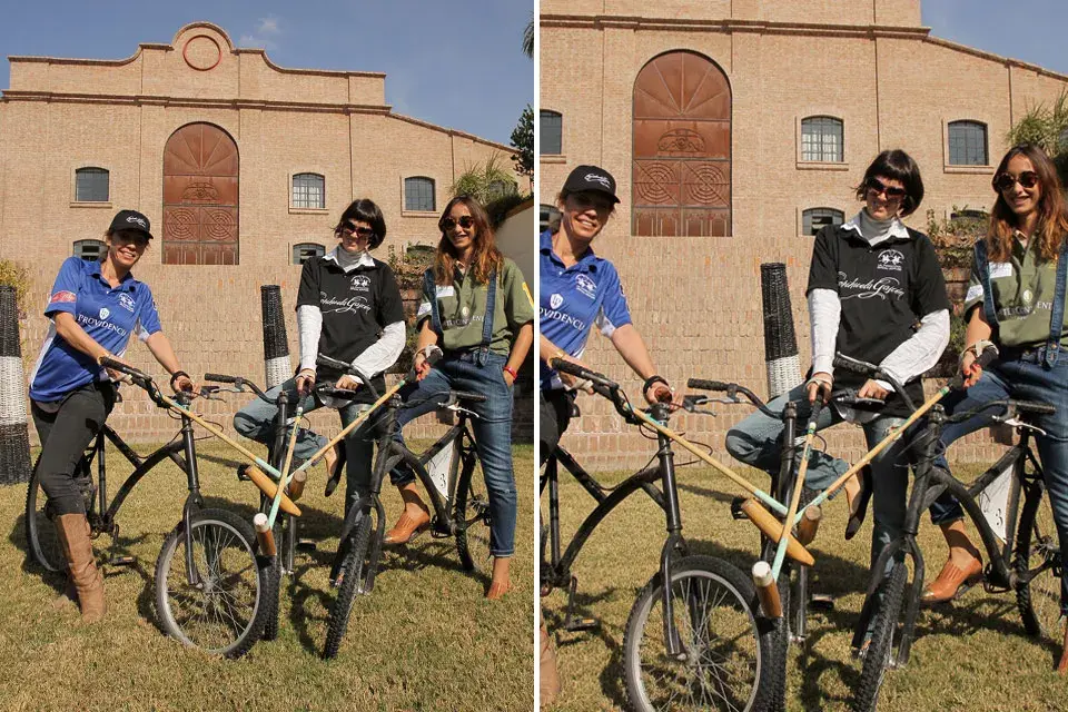 ¿Y estás chicas polistas quiénes son? Ernestina Pais, Bernardita Barreiro y Caro Di Nezio probaron suerte en el bikepolo; ¡Muy regias ellas!