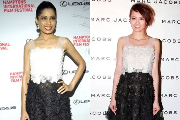 La actriz Freida Pinto y la cantante Gigi Leung eligieron el mismo diseño de la colección 2011 de Marc Jacobs en blanco y negro