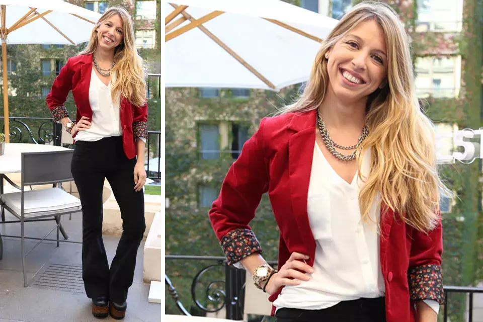 ¿Y qué se puso Flor Bertotti para el mismo evento? Blazer bordó, camisa blanca y Oxford negro. ¡Las plataformas, infaltables para sumar centímetros!