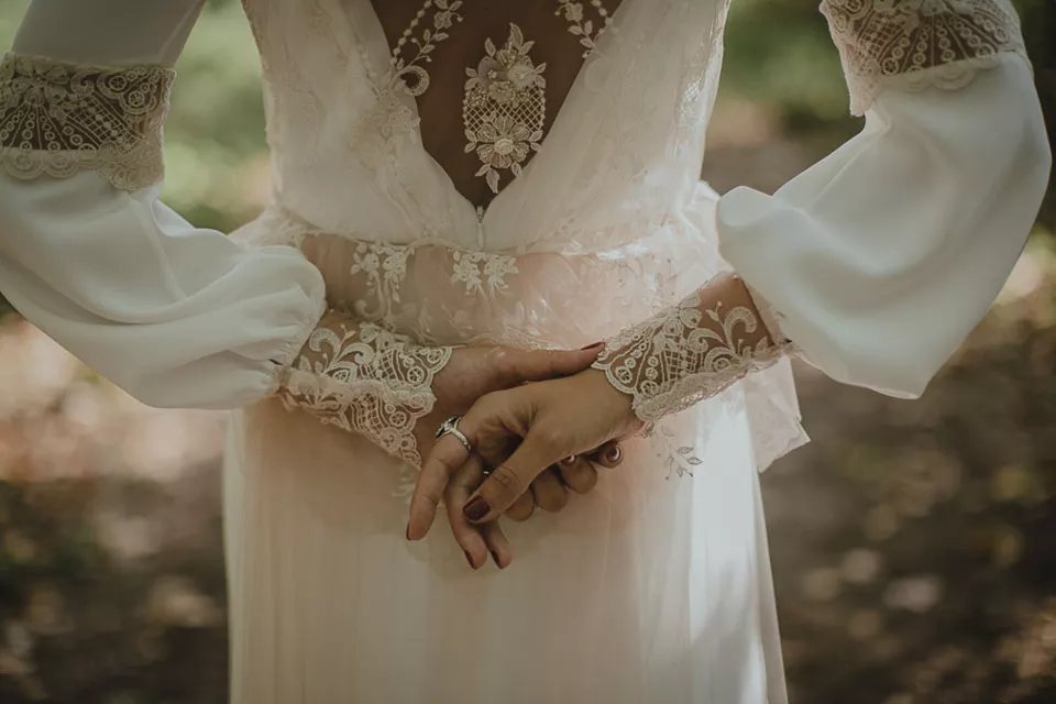 Detalle del vestido de novia de Estefanía
