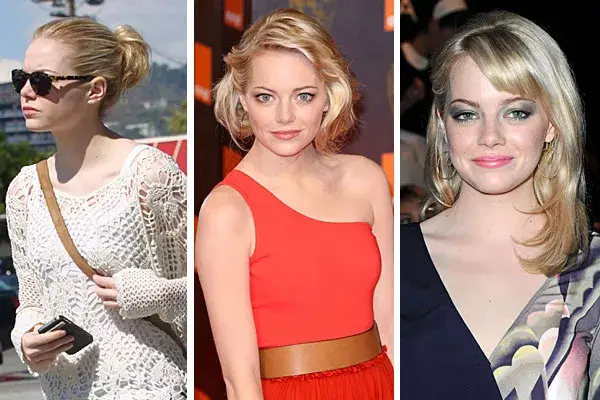 Emma Stone opta por el pelo recogido en una colita para el día; suelto con ondas para un evento de noche