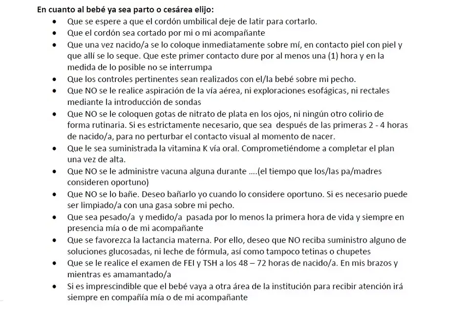 Extracto del modelo de Plan de Parto de Las Casildas