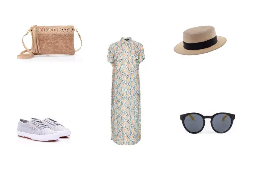 Zapatillas (Superga, $1115) Vestido (Clara x Julieta Cardinali, $1560 sale The Net Boutique) Sombrero (Compañía de sombreros, $836) Anteojos (360) Cartera (Via Uno, $1799)