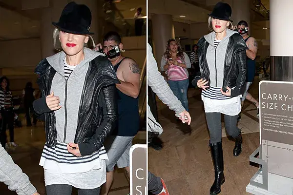 Gwen Stefani llevó varias prendas superpuestas y le puso mucha onda al outfit con su sombrero