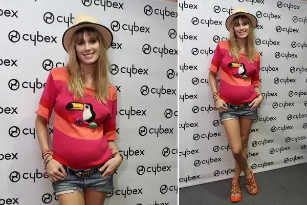 De visita en el país, Chechu Bonelli pasó por Cybex a conocer distintos modelos de carritos para bebes. Se puso unos mini shorts de jean, una remera de hilo, un sombrero Panamá y sandalias al tono. ¡Lindísima con su pancita!